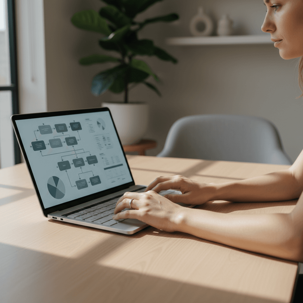 Small business owner in Central Point using Palm Prompt AI consulting services on laptop